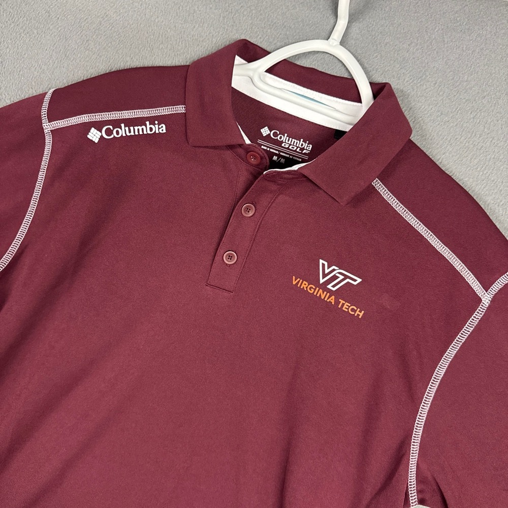 Columbia Golf Polo Shirt Mens Medium Maroon Virginia Tech Omni-Wick Shotgun